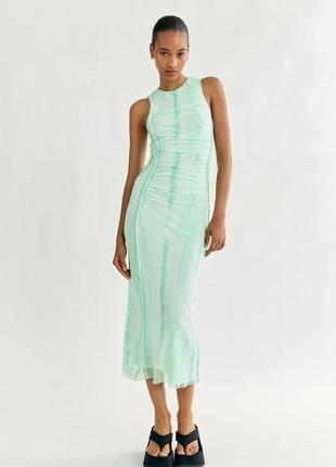 Сукня міді zara tulle dress в сіточку / платье миди зара xs