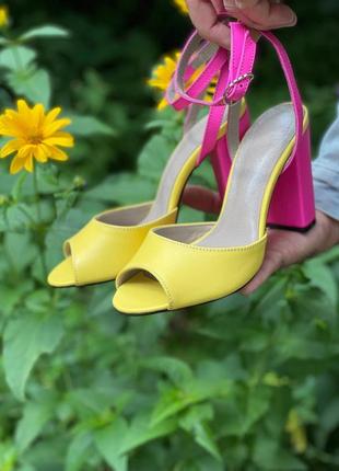 Эксклюзивные босоножки из итальянской кожи и замши женские на каблуке