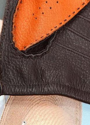 Перчатки кожаные для вождения автомобильные водительские безпалые размер l цвет коричневый2 фото