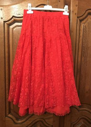 Красная гипюровая юбка2 фото