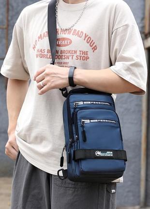 Однолямочный рюкзак сумка mackros 1100-14 синий 4л3 фото