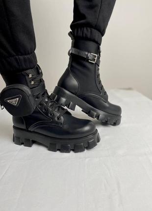 Prada leather boots nylon pouch black 5