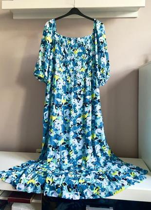 Натуральное, голубое цветочное платье