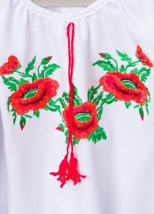 Вышиванка для девочки с коротким рукавом маки, вышитая трикотажная рубашка на короткий...