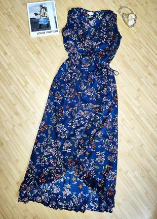 Apricot 💐вискозное темно-синее платье с запахом в цветочный принт, u9 142 фото
