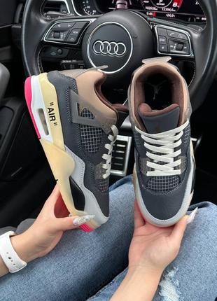 Женские кроссовки nike air jordan 4 retro x off-white grey pink 36-37-38-39-40-41