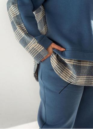 Костюм-двійка жіночий спортивний теплий на флісі, худі з капюшоном, штани, батал, синій джинс3 фото