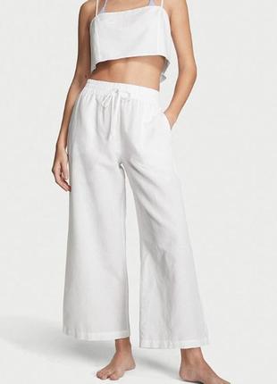 Белые пляжные льняные женские брюки victoria’s secret размер l- xl