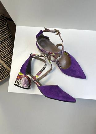 Эксклюзивные туфли из итальянской кожи и замши женские на каблуке1 фото