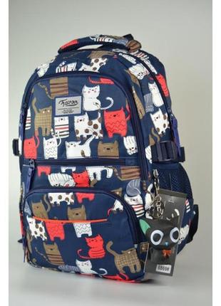 Гарний синій шкільний рюкзак зі щільною спинкою для хлопчика та дівчинки з котами1 фото