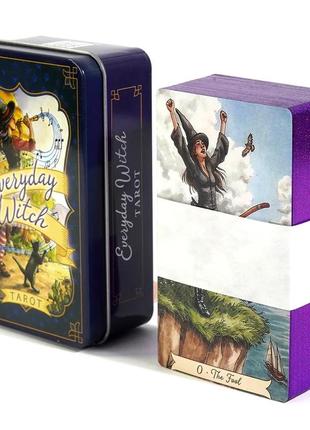 Карты таро ведьма каждый день everyday witch tarot с фиолетовым срезом в металлической коробочке