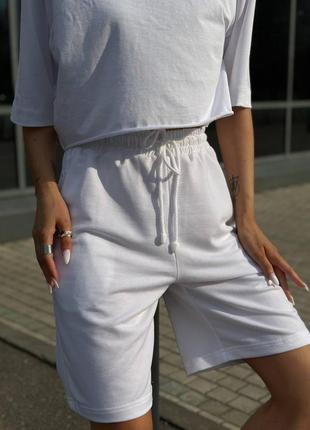 Шорти бермуди жіночі білі однотонні на високій посадці з кишенями якісні стильні трендові туреччина