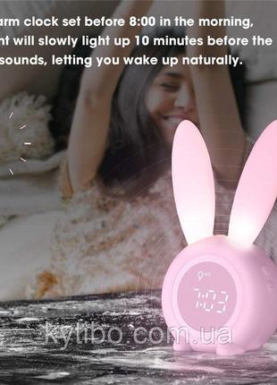Дитячий будильник з кроликом рожевий, перезаряджуваний нічник із сенсорним керуванням1 фото