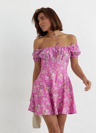 Женское летнее платье мини в цветочный принт - розовый цвет, l (есть размеры)3 фото