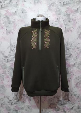 Худи вышиванка мужской хаки теплый зимний толстовка пайта футер трехнитка с начесом 46