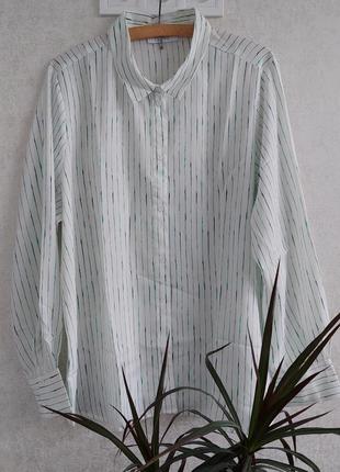 Белая блуза в зеленую полоску m&s classik (размер 20)5 фото