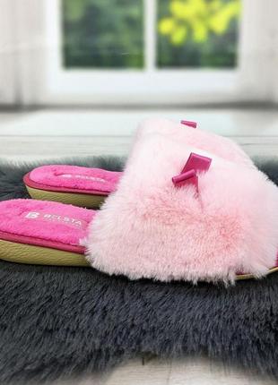 Капці жіночі хутряні белста рожеві з відкритим носком 26412 фото