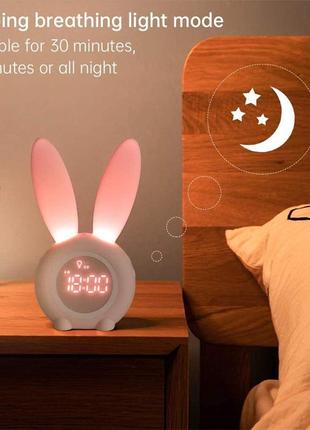 Дитячий будильник із кроликом, перезаряджуваний нічник із сенсорним керуванням7 фото