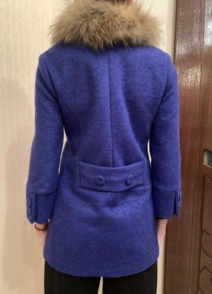 Пальто кашемировое пиджак с мехом синий4 фото