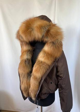 Розпродаж, в наявності 44-46 розмір, жіночий зимовий бомбер, куртка з хутром золотистої лисиці4 фото