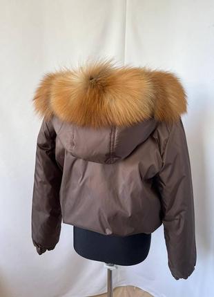 Розпродаж, в наявності 44-46 розмір, жіночий зимовий бомбер, куртка з хутром золотистої лисиці9 фото