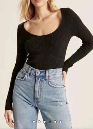 Світер з імітацією корсету чорний джемпер в рубчик abercrombie & fitch корсетный свитер водолазка шерстяной джемпер трикотажный топ с длинным рукавом