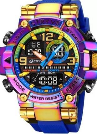 Чоловічий наручний спортивний годинник stryve (синій), водонепроникний, з календарем, будильником, п