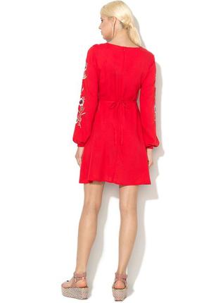 Красивое красное платье с вышивкой цветы с длинным рукавом вискоза5 фото