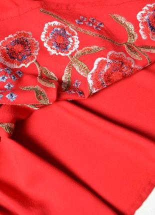 Красивое красное платье с вышивкой цветы с длинным рукавом вискоза8 фото