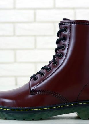 Dr martens меховые женские ботинки в бордовом цвете /осень/зима/весна😍5 фото