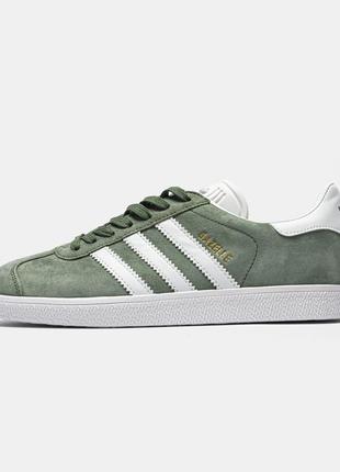 Adidas gazelle junior dark green white1 фото