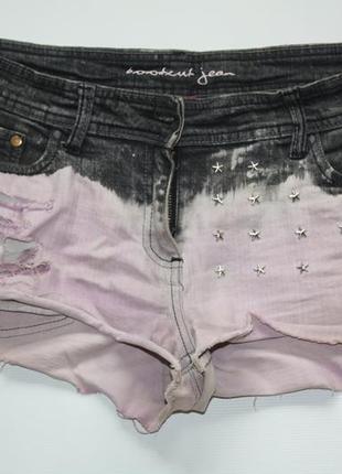 Шорты джинс омбре градиент серый сиреневый (лиловый) с заклепками рваные (к000)2 фото