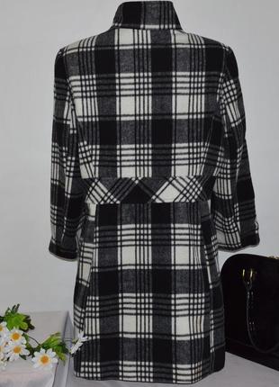 Брендовое черно-белое демисезонное пальто в клетку george вьетнам акрил шерсть2 фото
