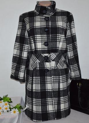 Брендовое черно-белое демисезонное пальто в клетку george вьетнам акрил шерсть1 фото