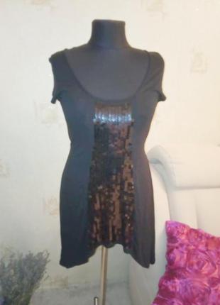 Натуральная ассиметричная туника, футболка, пайетки, вискоза, стройнящая