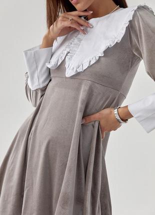 Велюрове плаття з оригінальним коміром і манжетами top20ty — кавовий колір, s (є розміри)4 фото