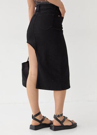 Джинсовая юбка с асимметрией - черный цвет, 36р (есть размеры)2 фото