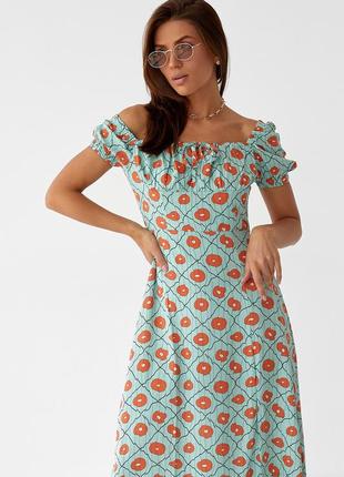 Женское платье длины миди с кулиской на груди pickk-upp - мятный цвет, s (есть размеры)3 фото