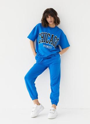Спортивный костюм с футболкой и джоггерами chicago - синий цвет, m (есть размеры)
