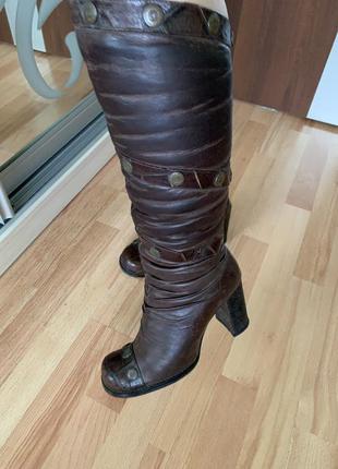 Кожаные высокие сапоги ботфорты цигейка anona1 фото