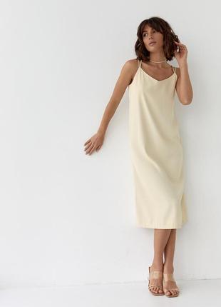 Женское платье-комбинация на тонких бретелях - кремовый цвет, m (есть размеры)5 фото