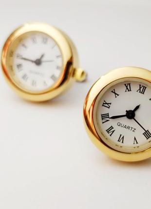 Запонки часы quartz золотыстые с белым циферблатом