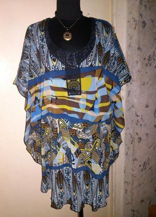 Трикотажна блузка-туніка з мереживом, бохо-етно,великого розміру-оверсайз7 фото
