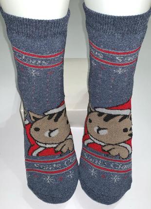 Жіночі зимові новорічні шкарпетки з котиком1 фото