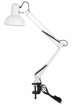 Лампа настільна з затиском біла, лампа на струбцині, лампа настільна, настільна лампа1 фото