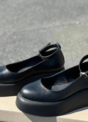 Стильные женские туфли на платформе с пряжкой натуральная кожа цвет черный размер 37 (24 см) (49700)7 фото