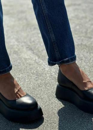 Стильные женские туфли на платформе с пряжкой натуральная кожа цвет черный размер 37 (24 см) (49700)5 фото