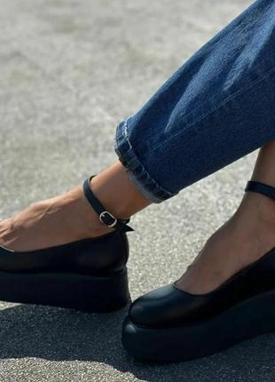 Стильные женские туфли на платформе с пряжкой натуральная кожа цвет черный размер 37 (24 см) (49700)4 фото
