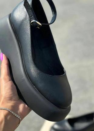 Стильные женские туфли на платформе с пряжкой натуральная кожа цвет черный размер 37 (24 см) (49700)6 фото
