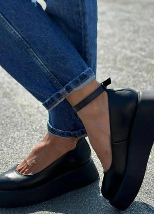 Стильные женские туфли на платформе с пряжкой натуральная кожа цвет черный размер 37 (24 см) (49700)2 фото